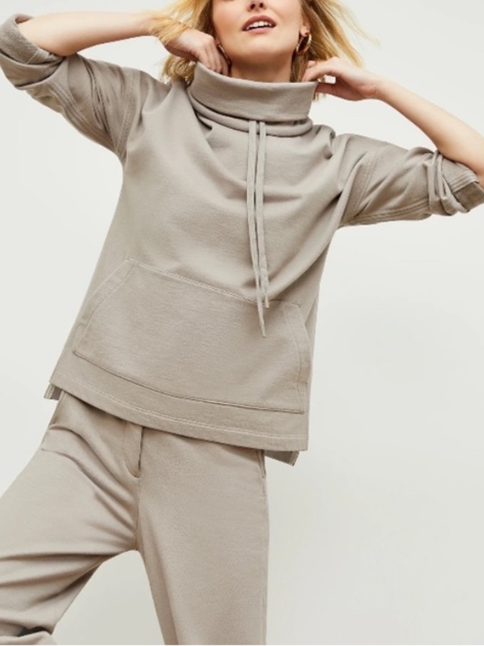 M.M. Lafleur Harris Sweatshirt Pullover Smoky Taupe Cotton Funnel Neck Medium